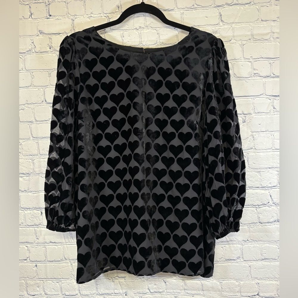 Talbots Black Velvet Heart Holiday Feminine Romantic Fun Teacher Top Blouse XL